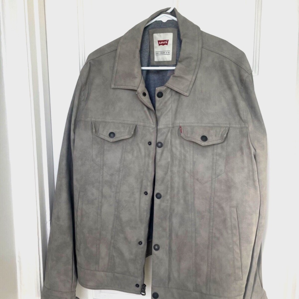 Levi's Faux Suede Varsity Motorcycle Bomber Jacket Men’s Large Gray with pockets